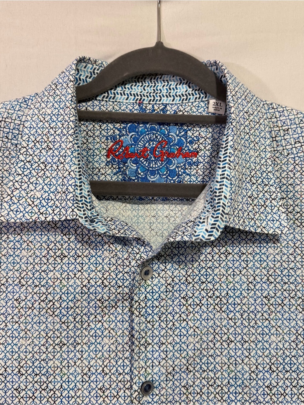 Robert Graham $198 Mens size 2XL Geometric Circle Print Short Sleeve Shirt Blue